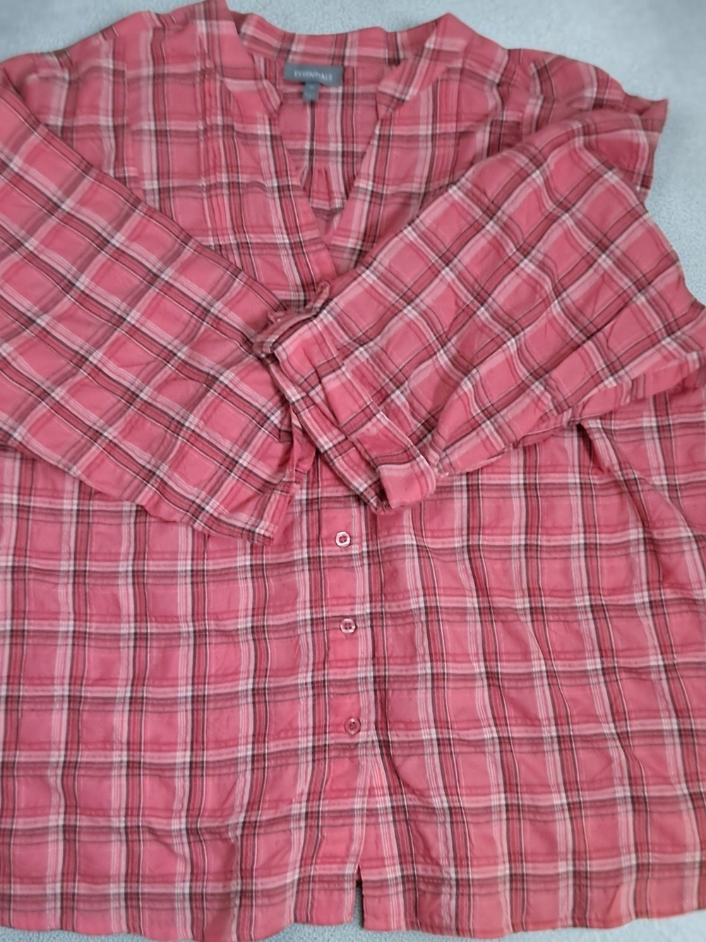 Essentials Pink Plaid Button-Front Blouse